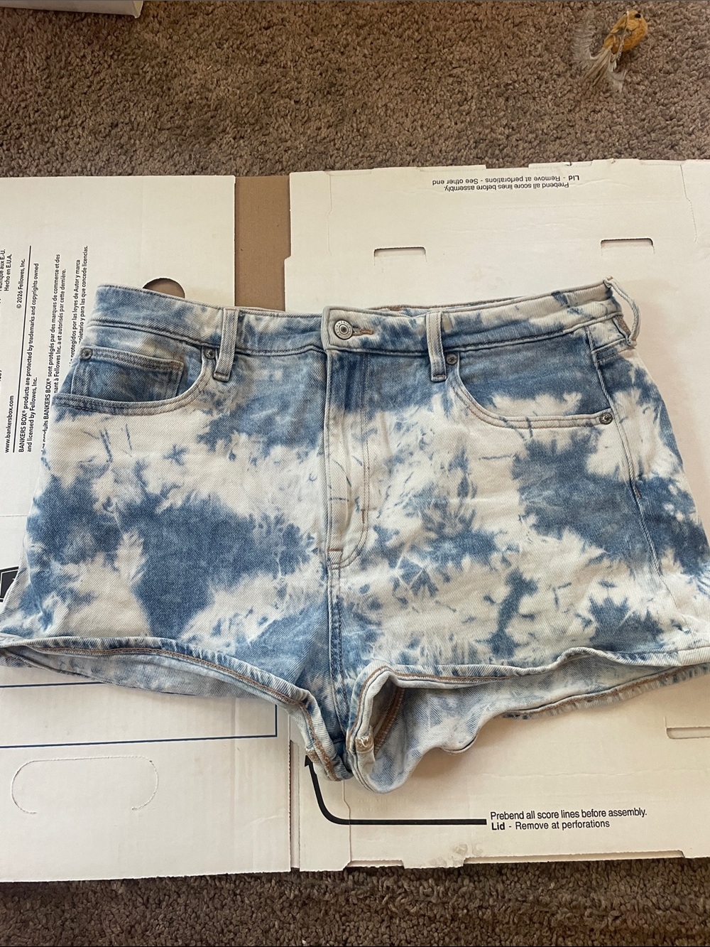 American Eagle Outfitters Tie-Dye High-Rise Denim Shorts - Blue & White